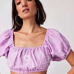 FREE PEOPLE Lotus Embroidered Lilac on/off Shoulder Crop Top S Excel. Cond.